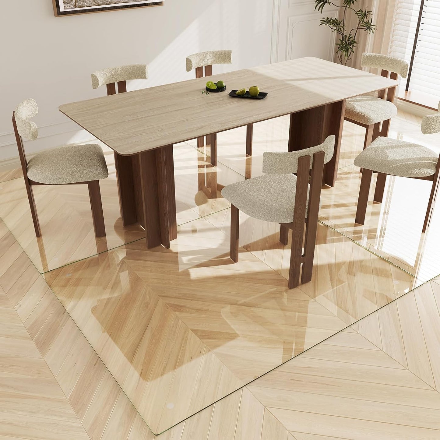 Koonmi Tempered Glass Chair Mat 50"x65" - Premium Office Chair Mat for Hardwood Floors & Low-Pile Carpet with 4 Non-Slip Pads - Thick Scratch-Resistant Surface