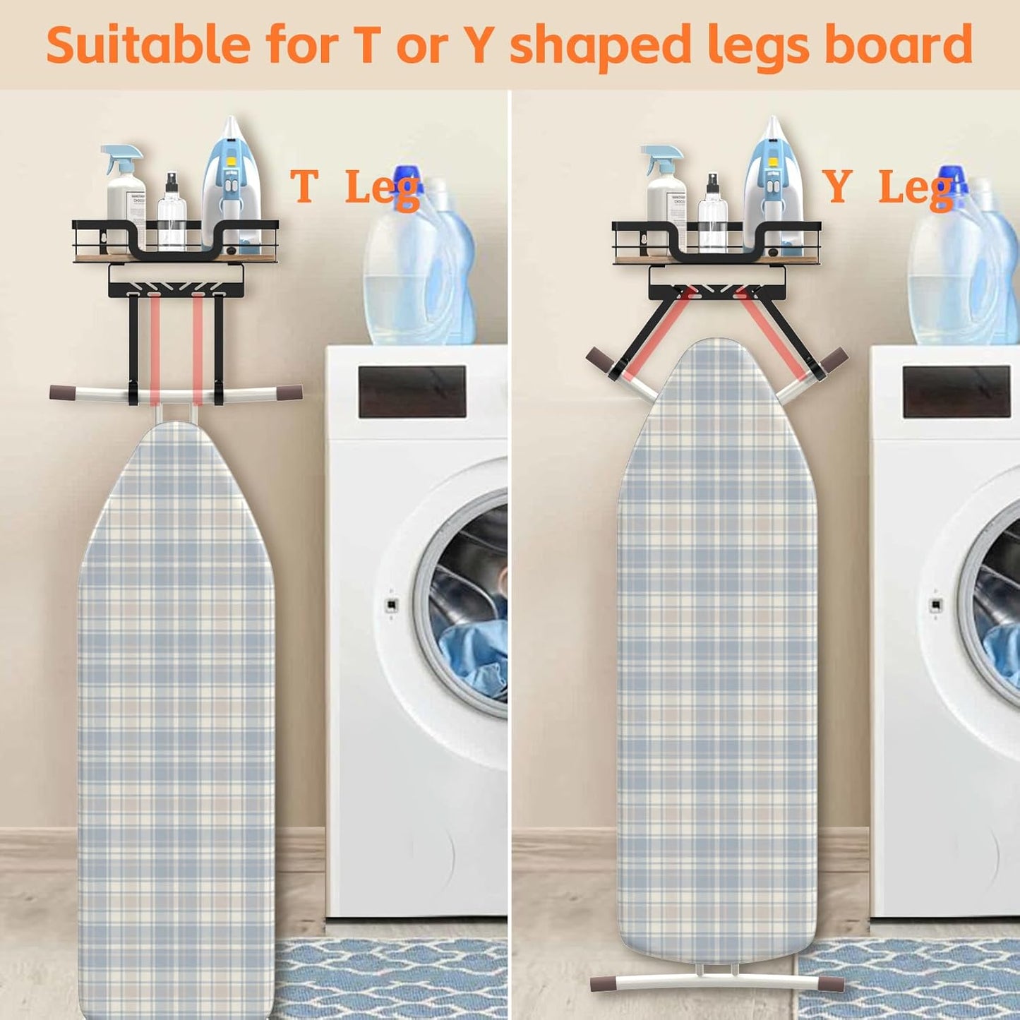 Ironing Board Holder Wall Mount, Laundry Room Organization Storage, Black, T&V Shaped Space Saving Ironing Board Hanger for Laundry Room Decor and Accessories