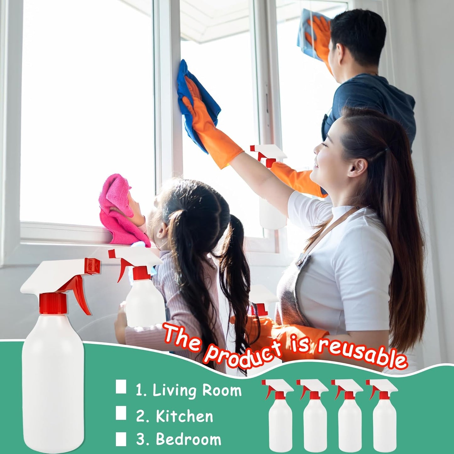 8 Pack Plastic Spray Bottles 16 oz Empty Refillable Spray Bottle for Cleaning Solutions Leak Proof Water Bottle Sprayer with Adjustable Nozzle Mist & Stream Heavy Duty Reusable for Plants Oils Hair