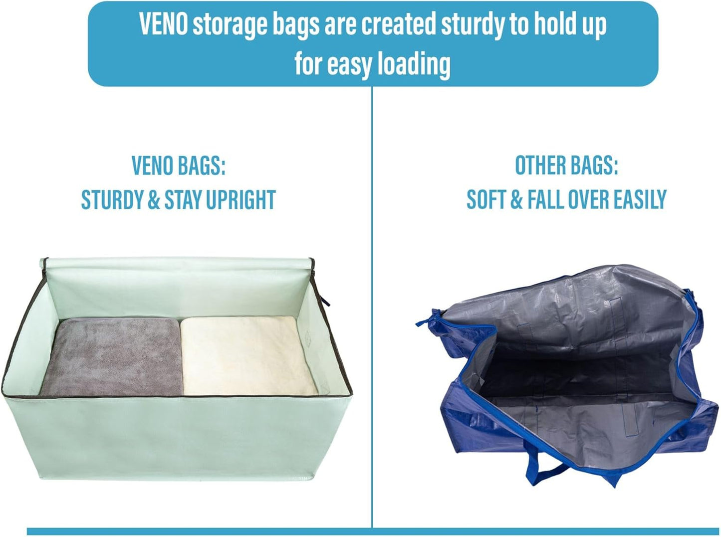 VENO 6 Pack Moving and Storage Bags, Heavy Duty, Alternative to Moving Boxes, Large Packing Totes Supplies for College Dorm Room with Zipper for Clothes, Wide Open Design (Shiny Light Green, 6 Pack)