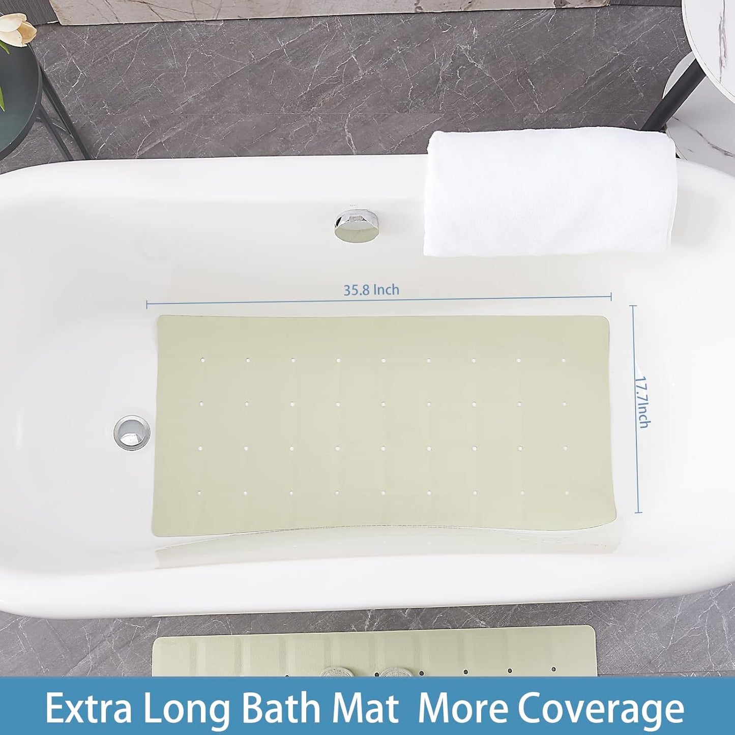 Foldable Silicone Bathtub Mat: Jumbo Size Heavy Duty Safety Bath Mat for Tub Without Suction Cups Non Slip Bath & Shower Mat for Textured, Reglazed, Refinished Tub (Beige, 35.8 x 17.7)