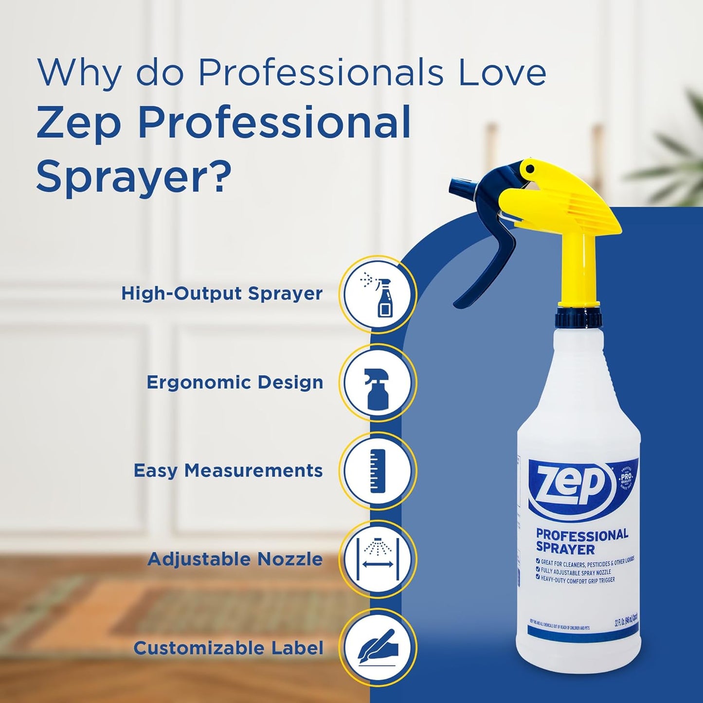 Zep Professional Sprayer Bottle - 32 oz (Case of 12) - HDPRO1 - Versatile Adjustable Nozzle Spray Bottles with a Fine Mist or Powerful Spray, Refillable for Diluted Concentrate