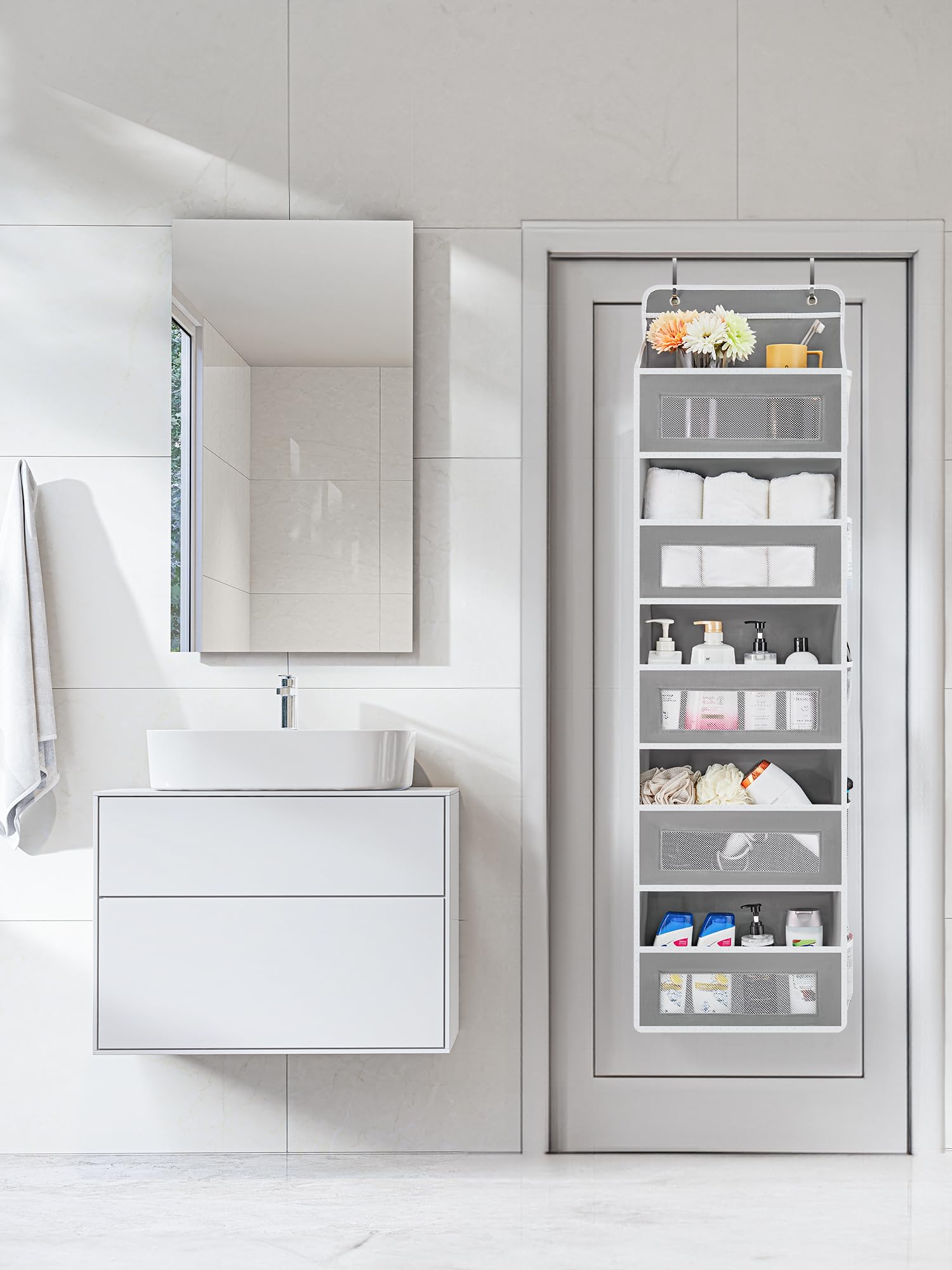 JARLINK Over the Door Organizer for Bedroom, Pantry, Bathroom, 5 Shelf Grey