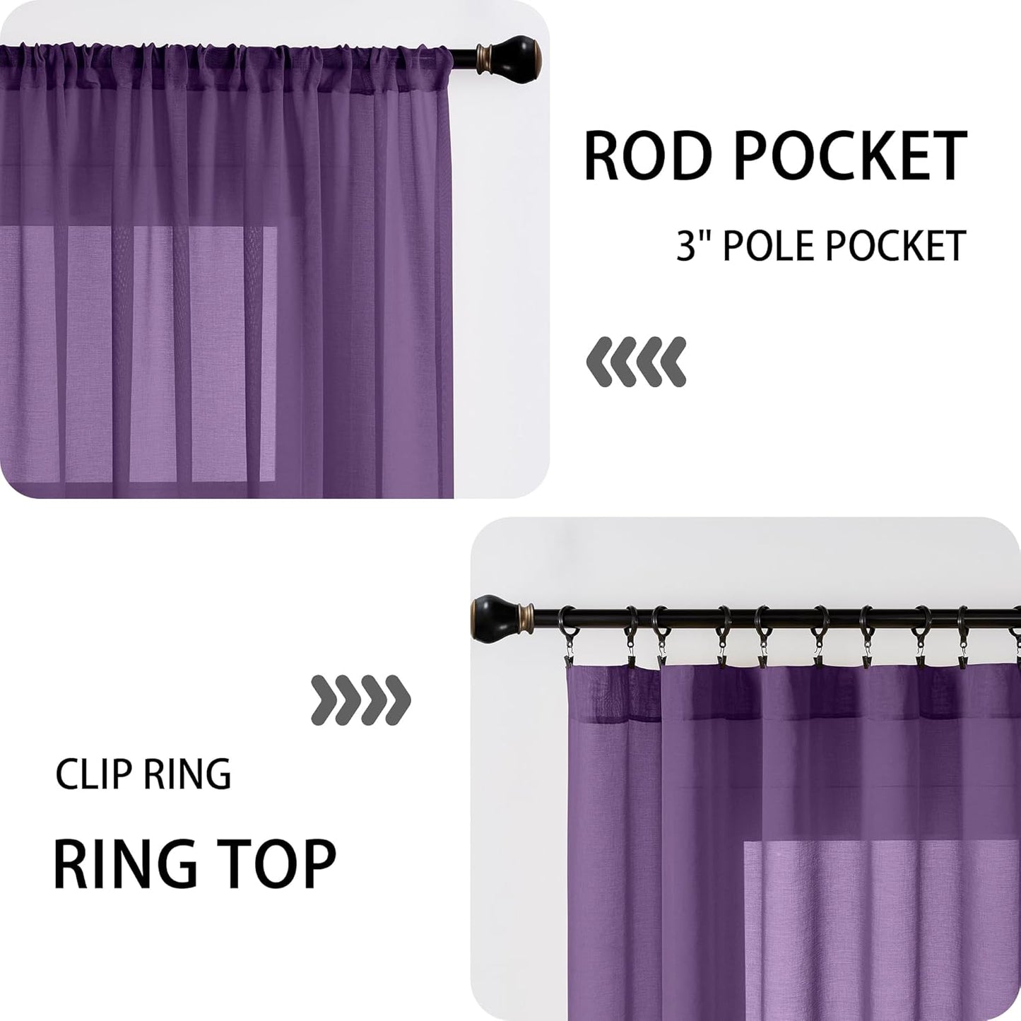 Tollpiz Sheer Door Curtain Closet Linen Textured Curtain Sheers Doorway Light Filtering Voile French Door Rod Pocket Curtains Patio Glass Door, 25 x 80 inches Long, Royal Purple, Set of 1 Panel