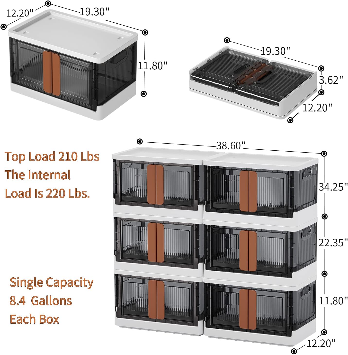 HAIXIN Storage Cabinet, Plastic Shelves Organizer, Folding Storage Box, Collapsible Totes For Storage, 8.4 Gal Clear Storage Bins, Stackable Under Bed Storage Container, 6 Pack Bookshelf