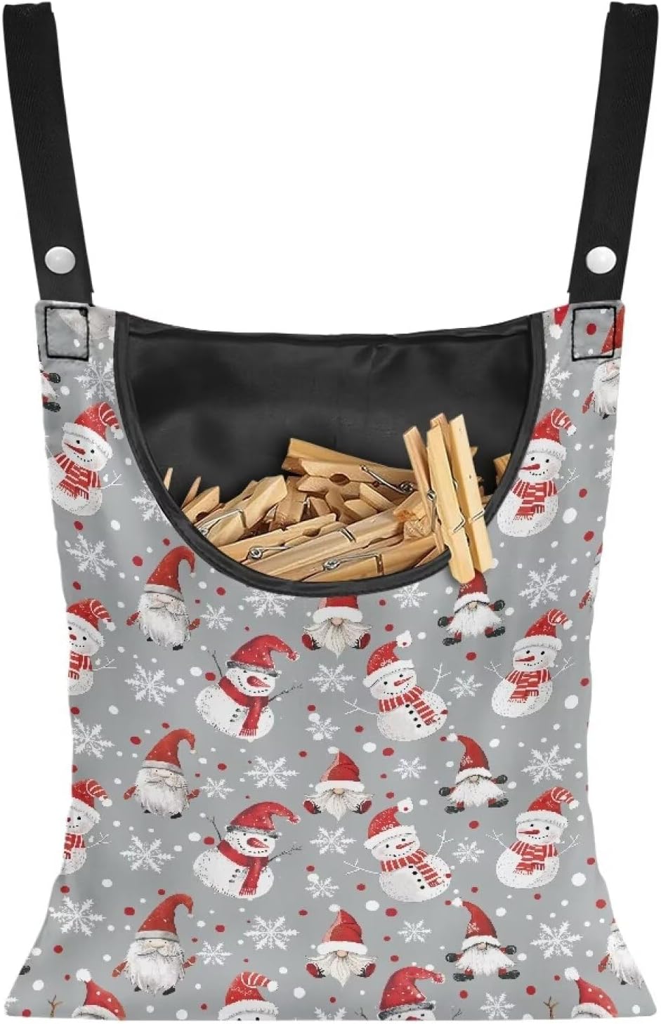 Cute Snowman Large Capacity 14.5 x 12 Inch Clothespin Bag with Hanging Hook Waterproof Clothes Pin Hanging Bag Clothespin Storage Organizer with Large Opening