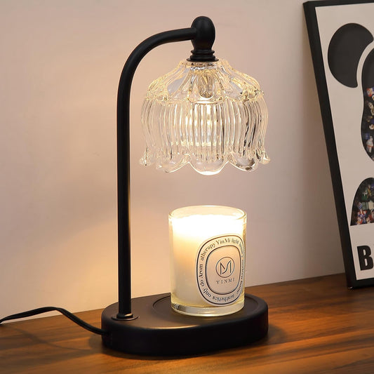 Black Candle Warmer Lamp with Timer and Dimmer,Flameless Wax Melt Warmer for Jar Candles with 2