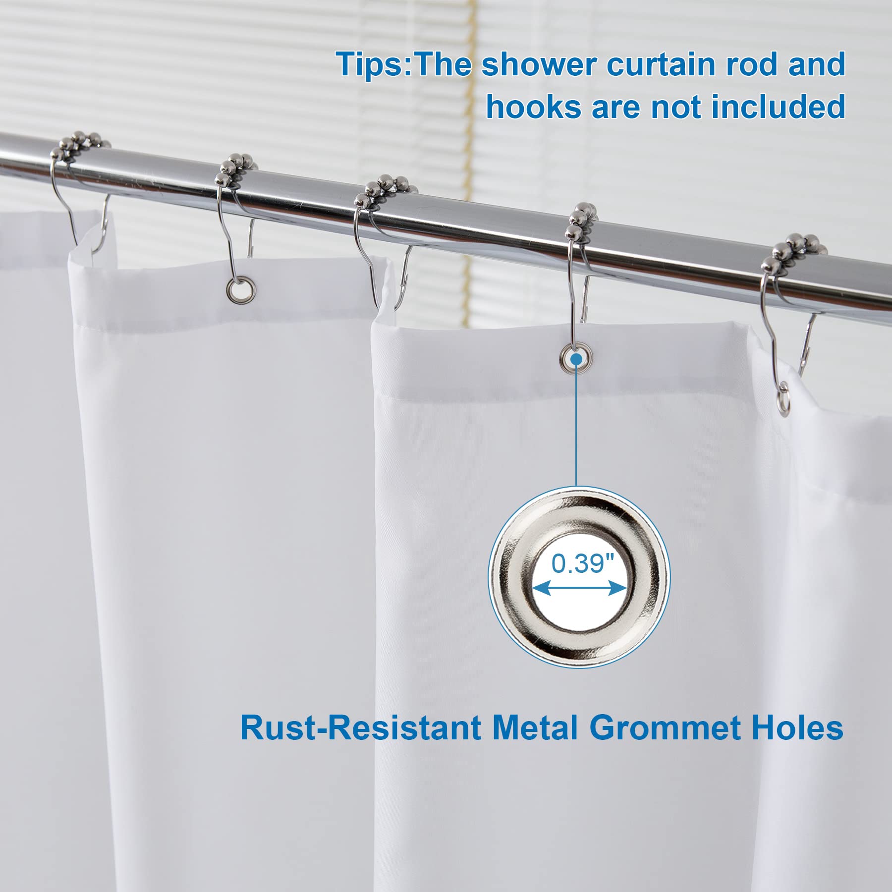 Amazer White Shower Liner Cloth Waterproof, White Shower Curtain Liner Fabric with Weighted Stones