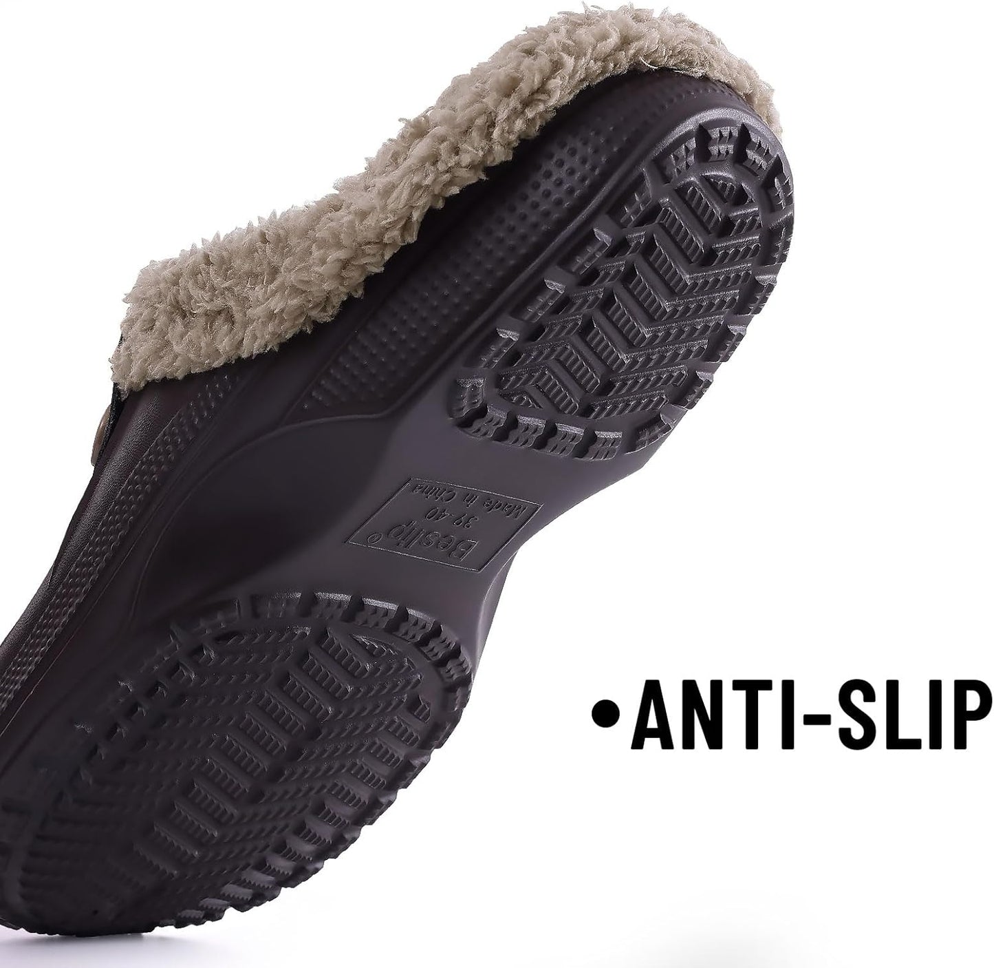 Beslip Classic Fur Lined Clogs Waterproof Winter Fuzzy Slippers for Women Men Indoor and Outdoor