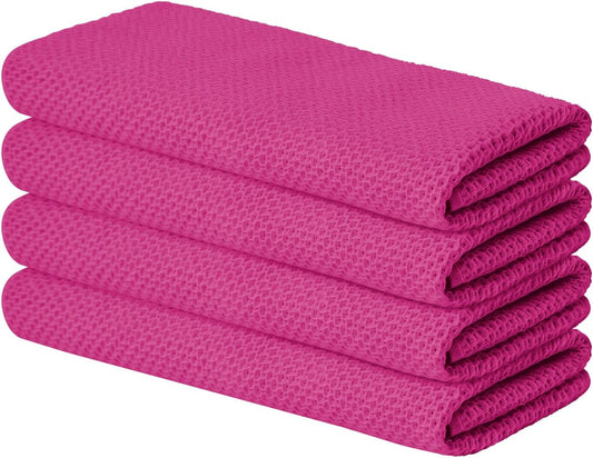 Artoid Mode 100% Cotton Rose Red Waffle Weave Kitchen Dish Cloths, 13x28 Inch Ultra Soft Absorbent Quick Drying Kitchen Dish Towels Set of 4