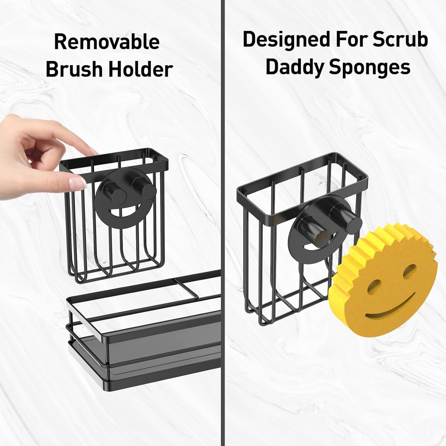 Moforoco Kitchen Dish Soap Dispenser Set, 16OZ Glass Bottle, Hand and Dish Soap Dispenser Set, Instant Dry Tray, Non-Slip Silicone Pad, Brush Holder with Sponge Holder, Kitchen Decor（Clear Bottle）