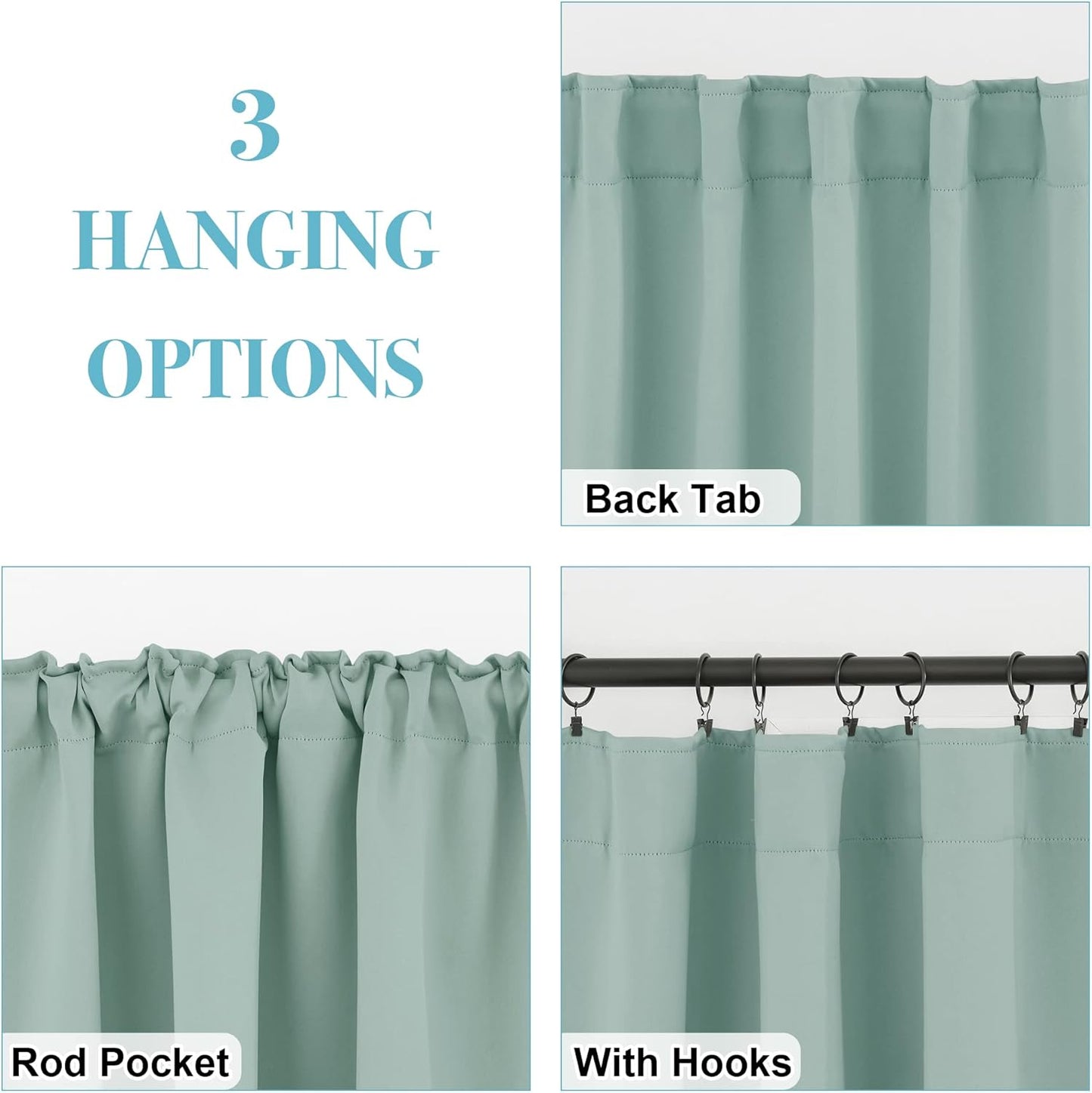 RYB HOME Coastal Blackout Curtains for Bedroom - Thermal Insulated Curtains and Drapes Privacy Shades for Living Room Dining Closet, W42 x L80 inch, 2 Panels, Aqua