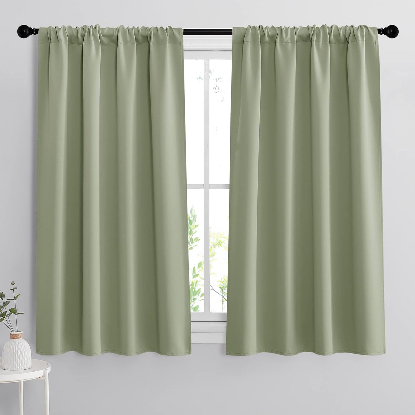 RYB HOME Small Curtains for Bathroom Window, Heavy Duty Thick Privacy Panels Blackout Energy Smart Curtains Drapes for Kitchen Cabinet, Wide 42 x Long 54 inch, 2 Panel Set, Sage Green