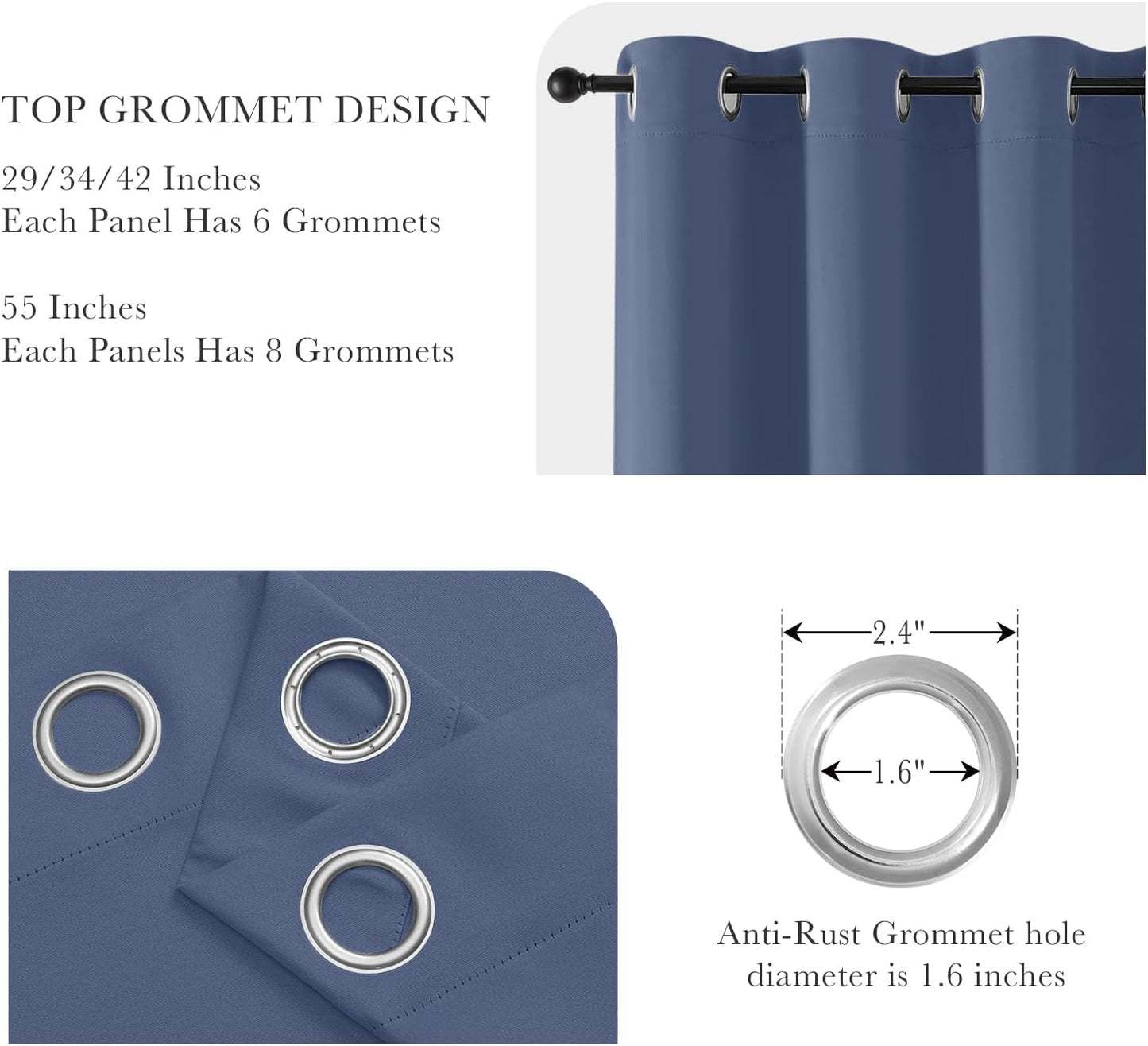 PONY DANCE Room Darkening Curtains - Grommet Top Light Block Drapery Window Shade Privacy Protect for Bathroom/Living Room/Kitchen, W 42 x L 45, Blue Haze, 2 Pcs