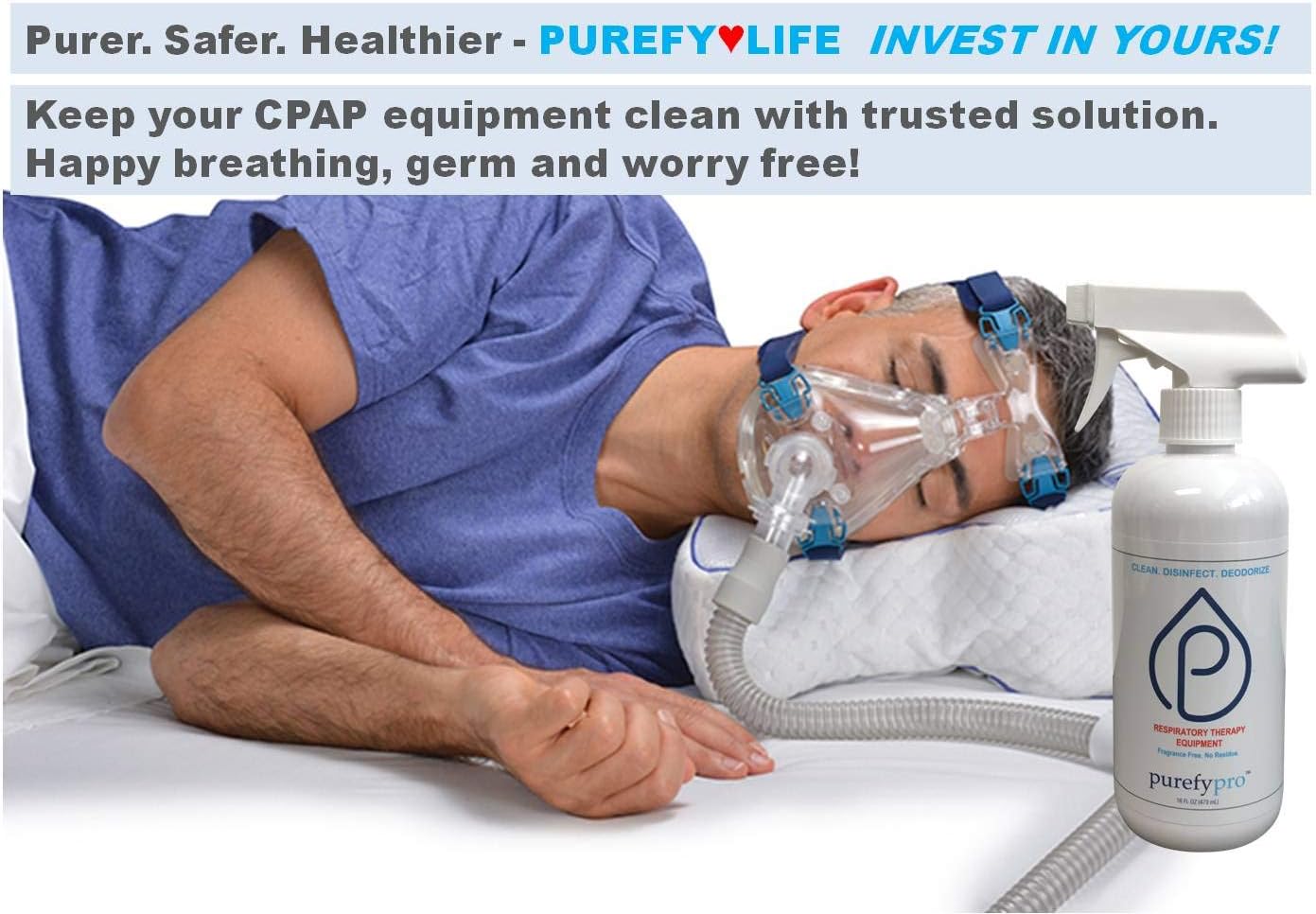 PUREFY Purefypro CPAP Cleaner and Sanitizer Spray (16oz, 2pk). No Rinse. No Residue. Kills 99.9999% Norovirus, Flu Virus, and Fungi, Drug Resistant Germs. Unscented.