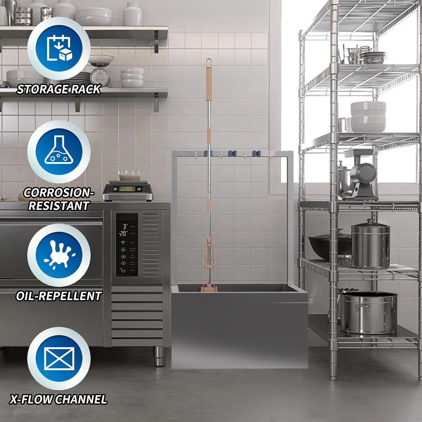 TONGMO Stainless Steel Floor Mop Sink, Mop sink with Cleaning Tool Rack | 19" x 22" x 12"