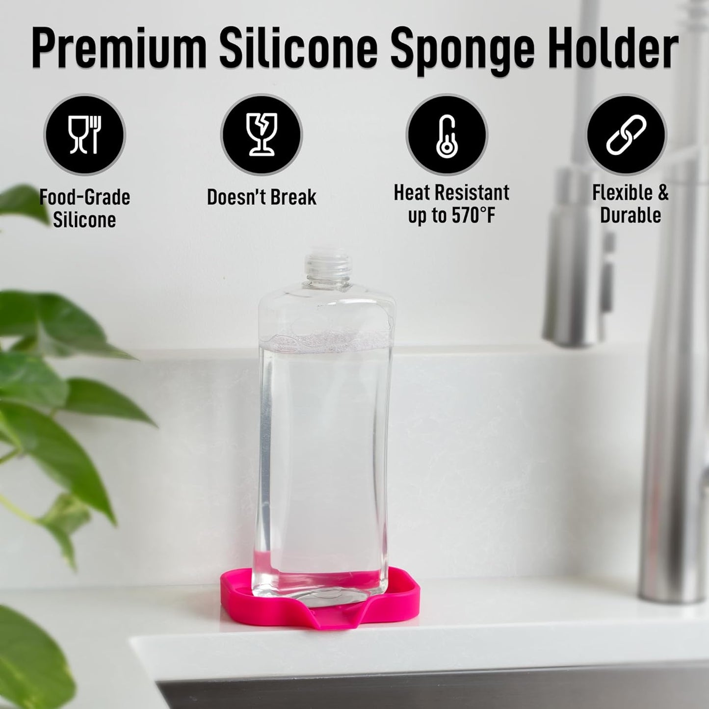 Zulay Small Silicone Sponge Holder (4.9x3.3”) – Space-Saving Sink Organizer Tray for Sponge, Soap, Brush & More – Compact Non-Slip Dish for Kitchen & Bathroom (Dragon Fruit)
