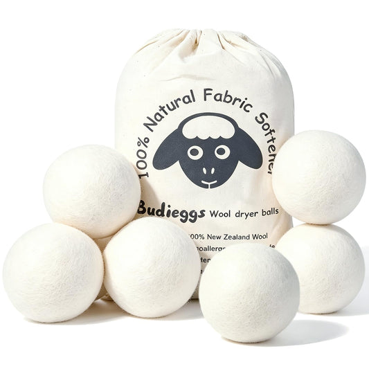 Budieggs Wool Dryer Balls XL 6-Pack, 100% New Zealand Wool Handmade