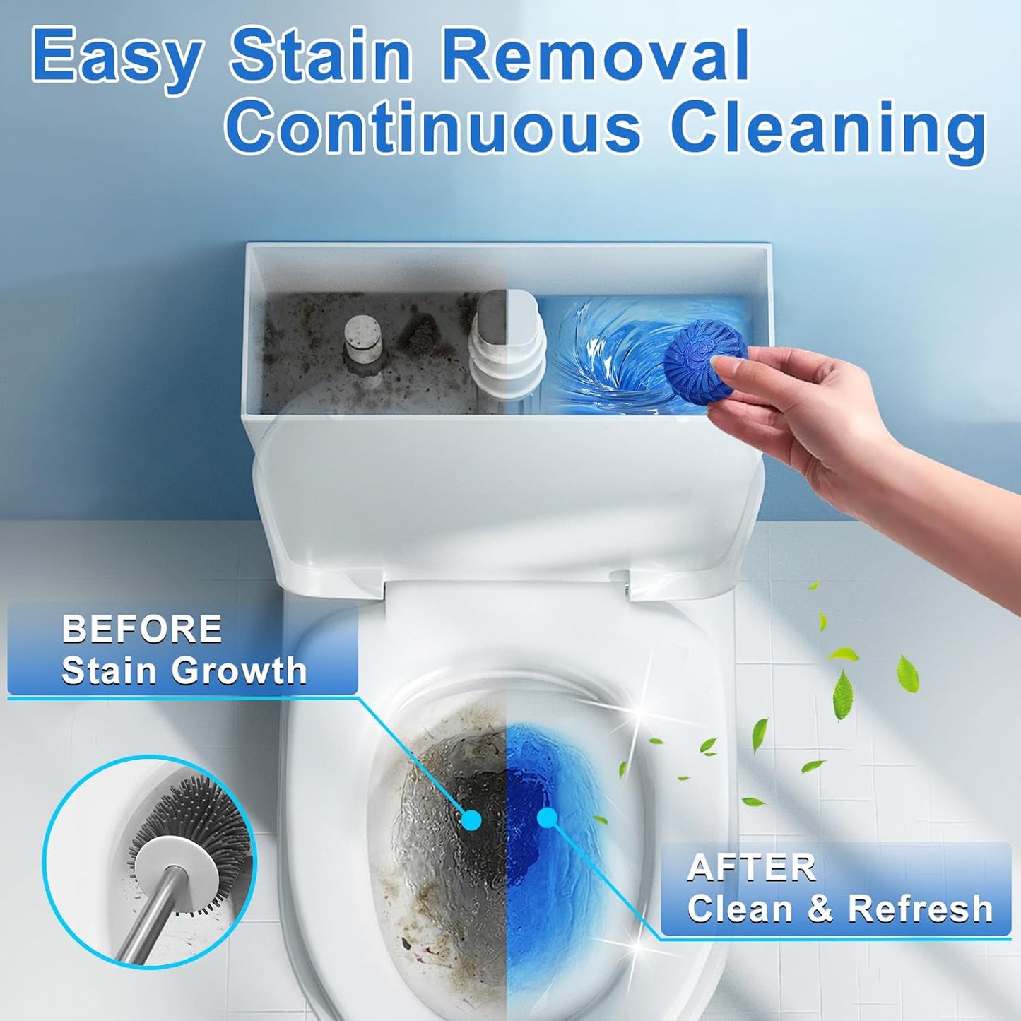 Toilet Bowl Cleaners,100 Pack Blue Toilet Bowl Tablets with Fresh Scent, Household Toilet Cleaner Continuous Cleaning, Prevent Various Stains & Odors Build Up - Septic Friendly