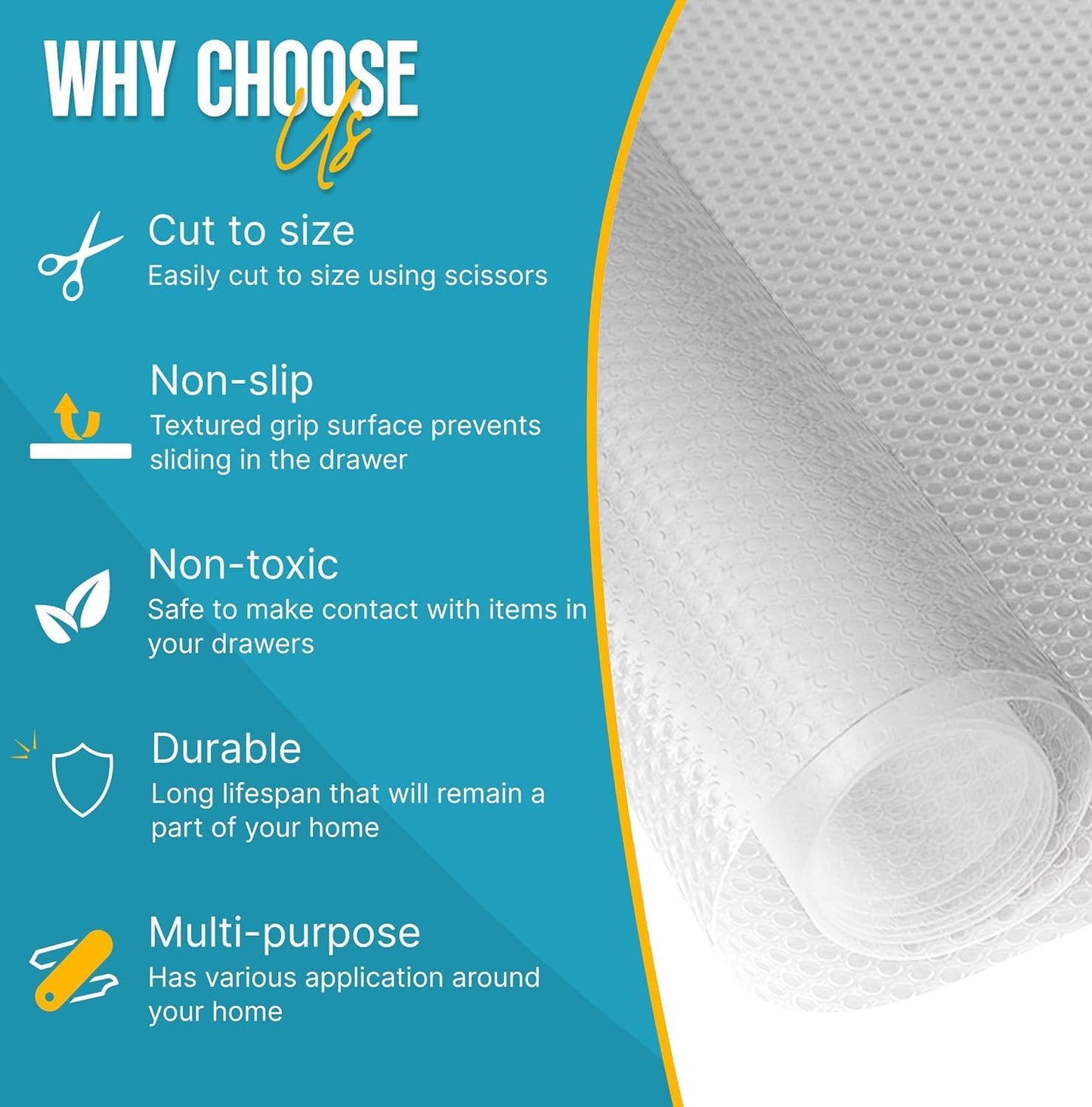 Shelf Liner Drawer Liner for Kitchen Cabinets Non-Adhesive by Linda’s Essentials (17.7 x 240 Inches) - Non-Slip Easy Clean Kitchen Cabinet and Cupboard Protector, Waterproof Mat, Clear Roll