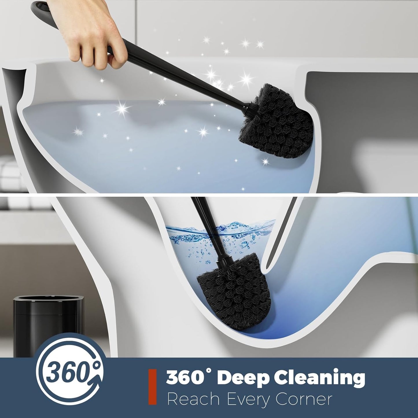 Toilet Brush, 3 Pack Toilet Brush and Holder Set Bathroom Accessories, Toilet Bowl Brush and Holder with 3 Crevice Brush for Bathroom, Toilet Scrubber Brush (Black)