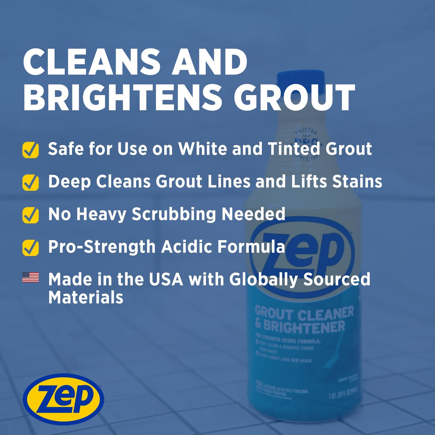Zep Industrial Grout Cleaner and Brightener - 32 oz (Pack of 4) ZU104632 - Deep Cleaning Pro Formula