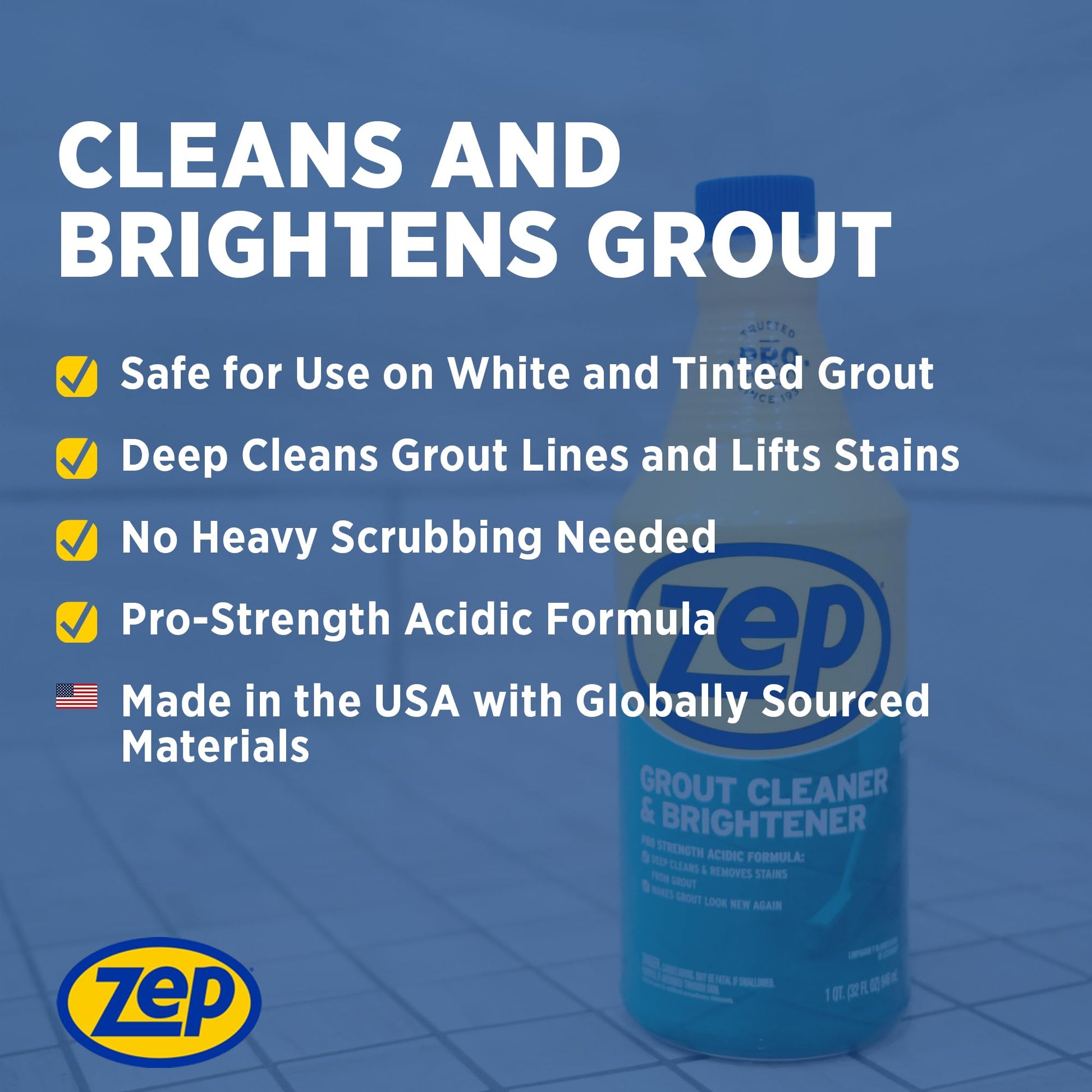 Zep Industrial Grout Cleaner and Brightener - 32 oz (Pack of 4) ZU104632 - Deep Cleaning Pro Formula