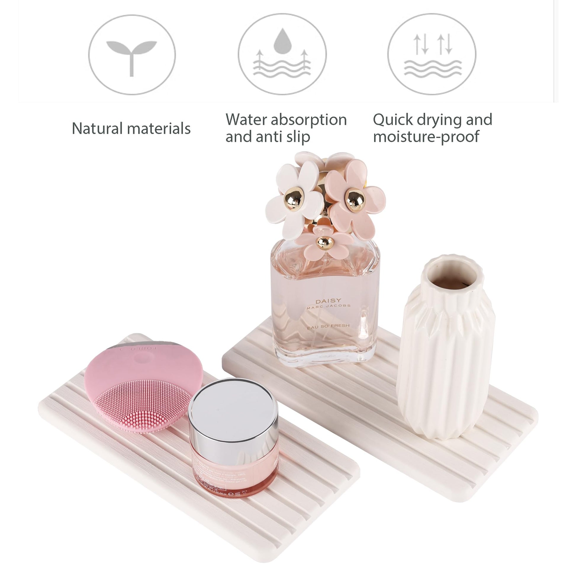 NiuYichee 2 PCS Water Absorbent diatomite Coasters, 8.3" x 4" Water Absorbing Stone Tray for Sink