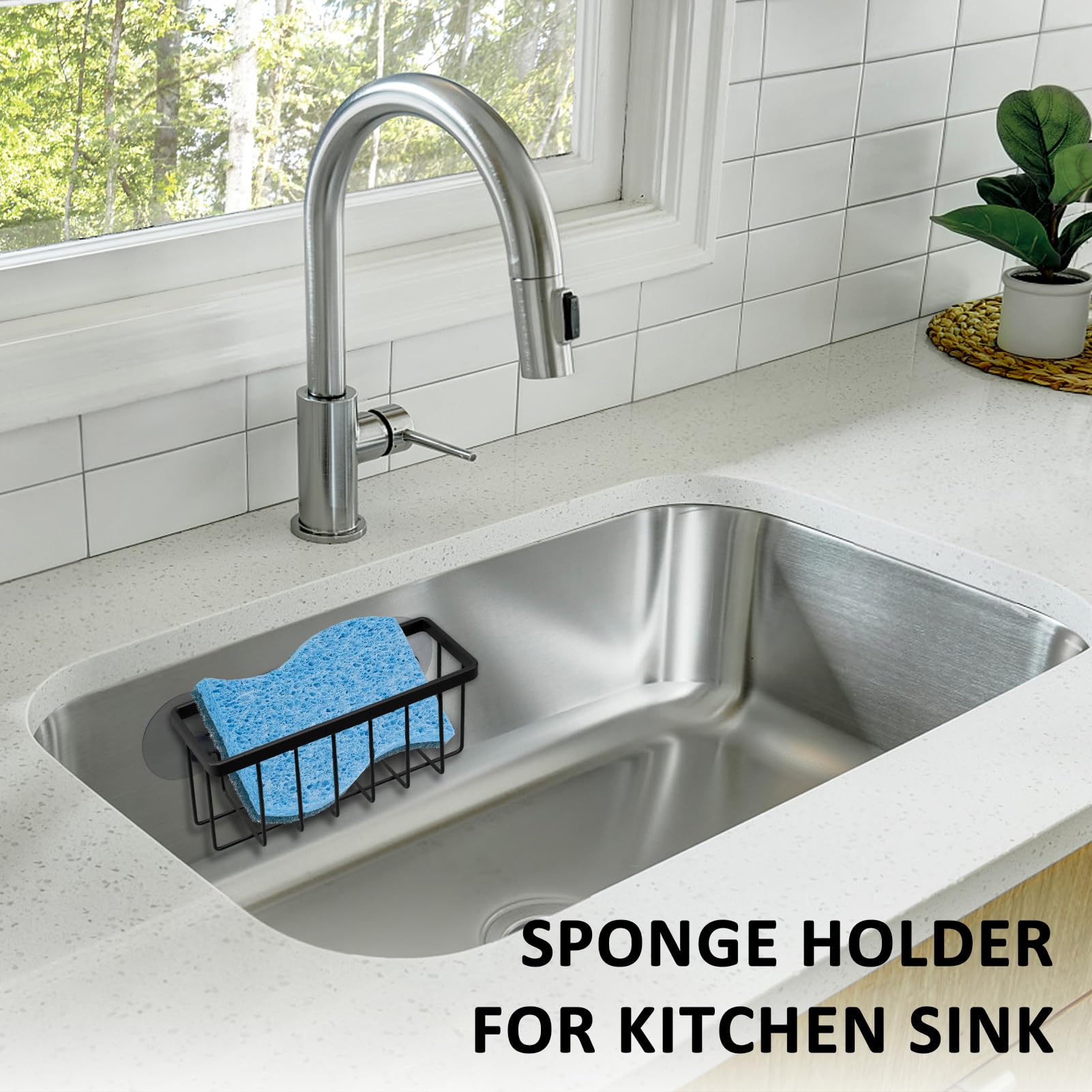 SHFKS Sponge Holder for Kitchen Sink Suction,Dish Sponge Holder-Black