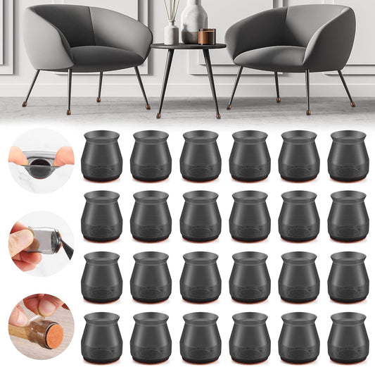 24PCS Upgraded Silicone Chair Leg Floor Protectors for Hardwood Floors, Furniture Sliders for Chair Legs, Felt Bottom Furniture Pads, Anti-Slip Round&Square Cap Covers to Scratch and Reduce Noise