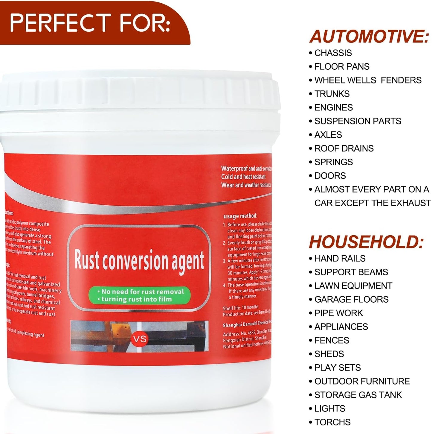Rust Renovator,Rust Remover for Metal,Rust Converter for Metal,Water-Based Rust Remover for Metal, Rust Removal Converter Metallic Paint with Brush,Multi-Functional Anti-Rust Paint 300g(Black)