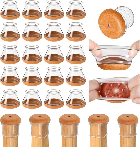 20 Pcs Chair Leg Floor Protectors for Hardwood Floors, Clear Rubber Furniture Sliders with Felt