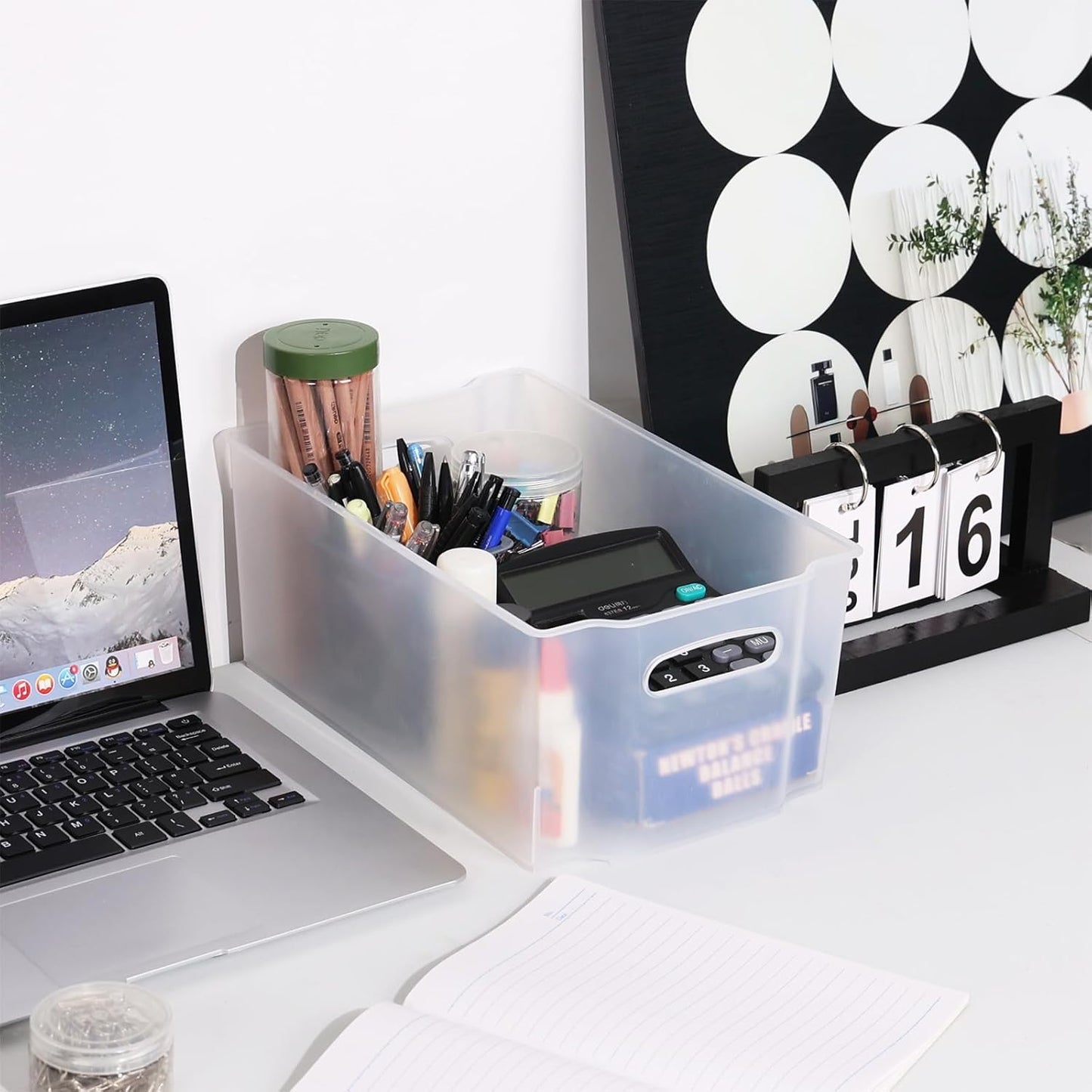 4-Pack Open Storage Organizing Bins, Matte Transparent Plastic Organizer Bins