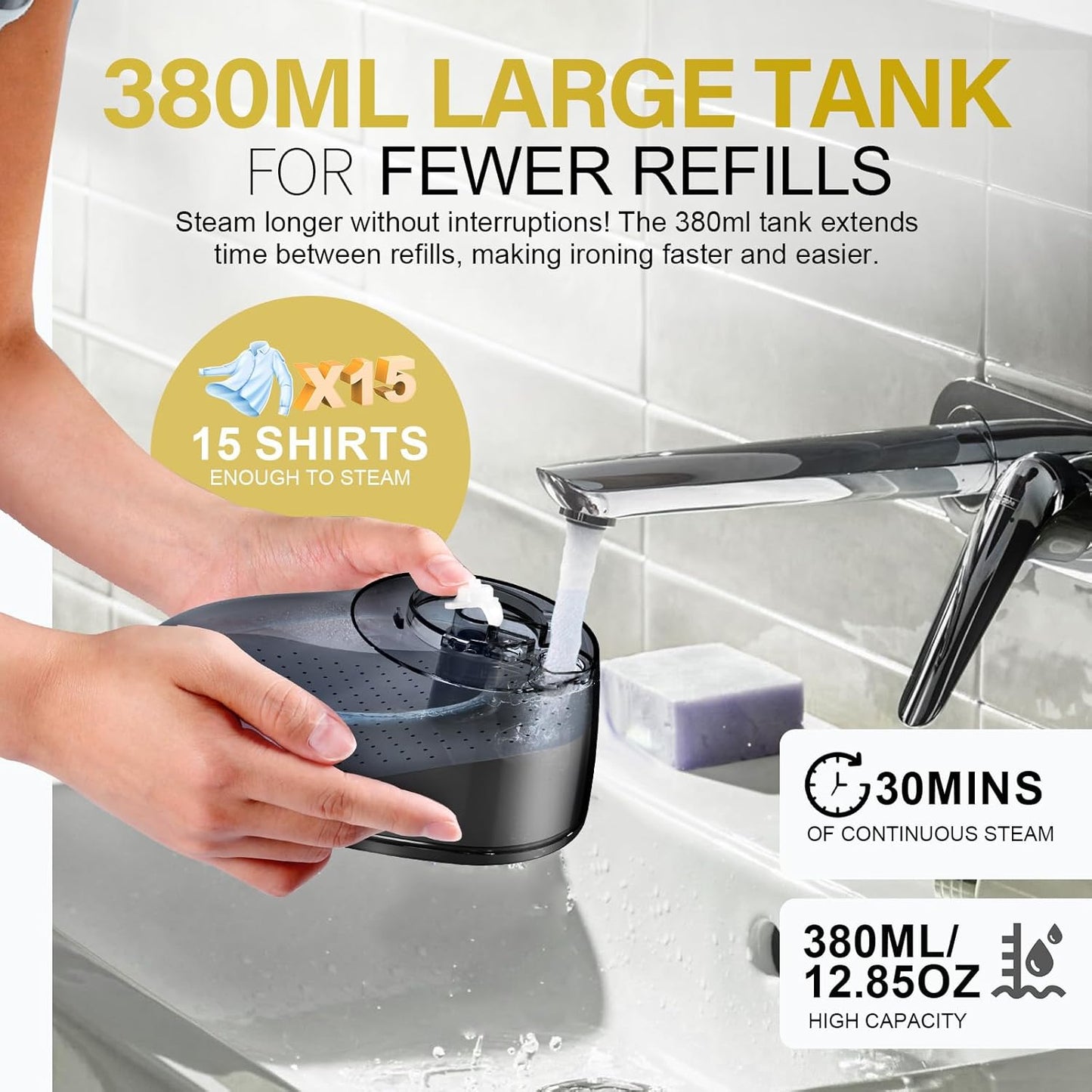 Steamer for Clothes, 1800W Fast Heat-up Clothes Steamer Handheld Garment Steamer with 3 Steam Settings, 380ml Water Tank, 9.8' Cord, Portable Travel Steam Iron for Removes Wrinkle Safe on All Fabrics