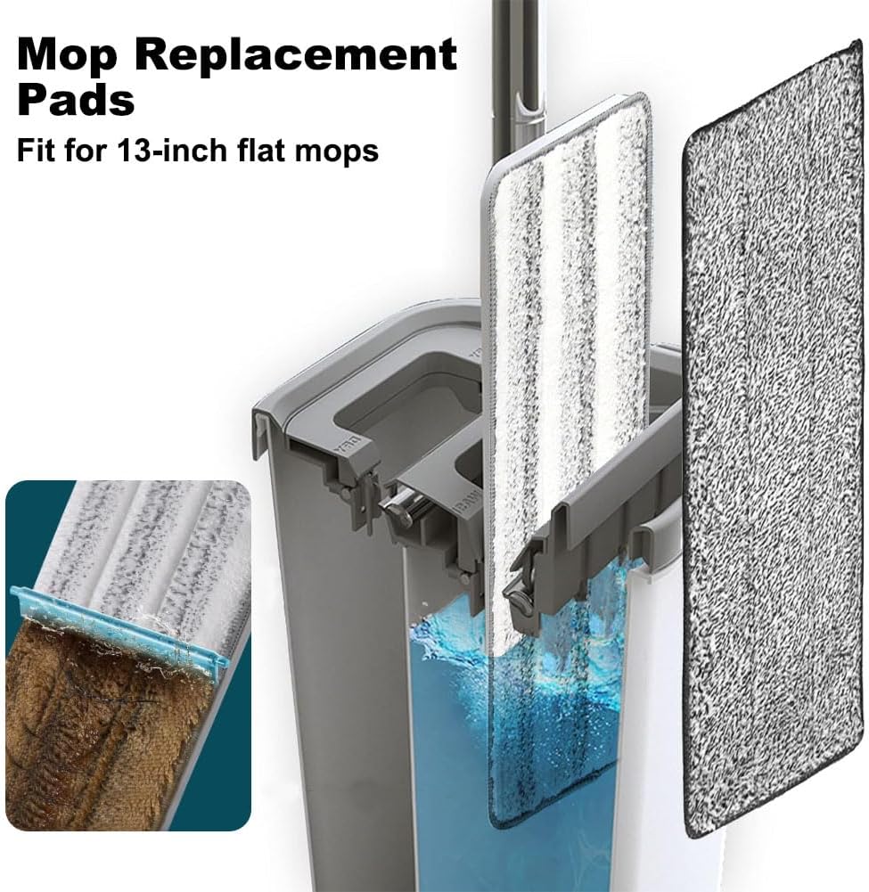 6 Pack Mop Replacement Pads for Joymoop - Microfiber Flat Mop Pads fit for JOYMOOP fit for Oshang Mop Bucket Set and Most 13" X 4.9" Flat Mops, Washable Cleaning Pads, Replacement Pads for Joymoop