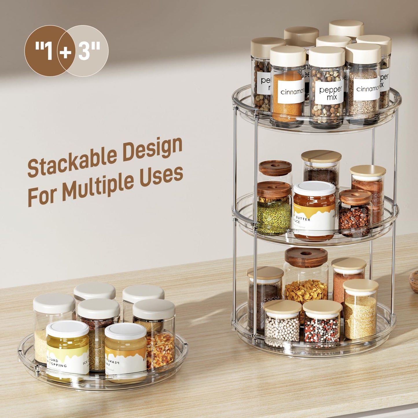 LAMU 2 Tier Lazy Susan Turntable Organizer 9.25'' Rotating Spice Rack Organization for Cabinet