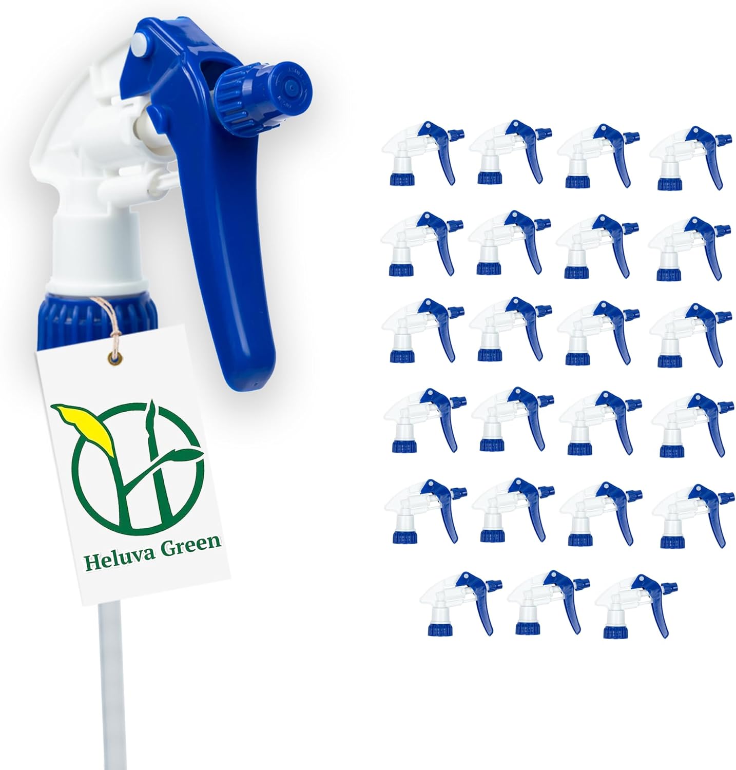 Heluva Green Spray Bottle Nozzle Replacement, Bottle Tops Only - Sprayer Nozzle Triggers for Heavy Duty, Commercial, Home Cleaning Solutions - Fits 8,16,24,32 oz Plastic & Glass Bottles, Blue, 24 pack