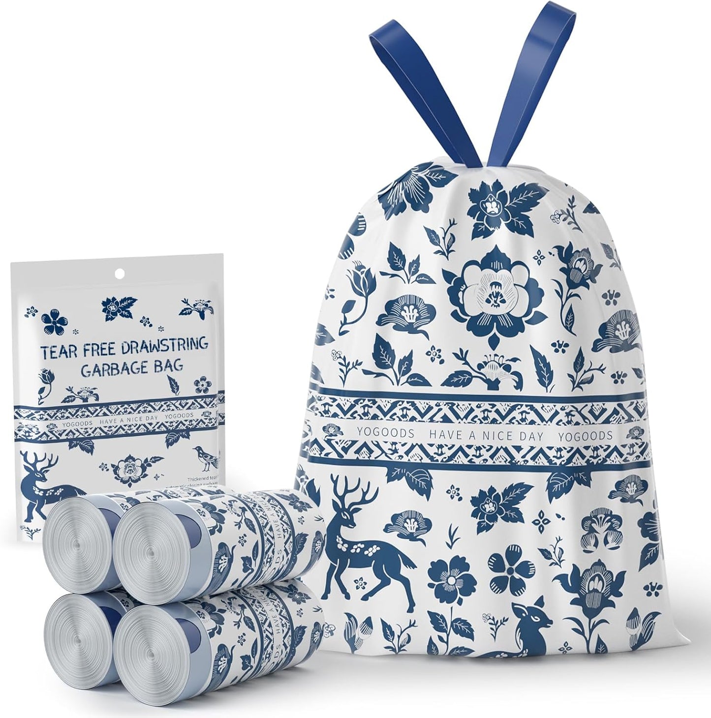 VOK 8 Gallon Trash Bags Drawstring, Printed Medium Garbage Bags with Secure Tie, Leakproof & Thick Tear-Resistant Design for Kitchen/Bathroom, Decorative Odor-Control Trash Bags,116 Counts