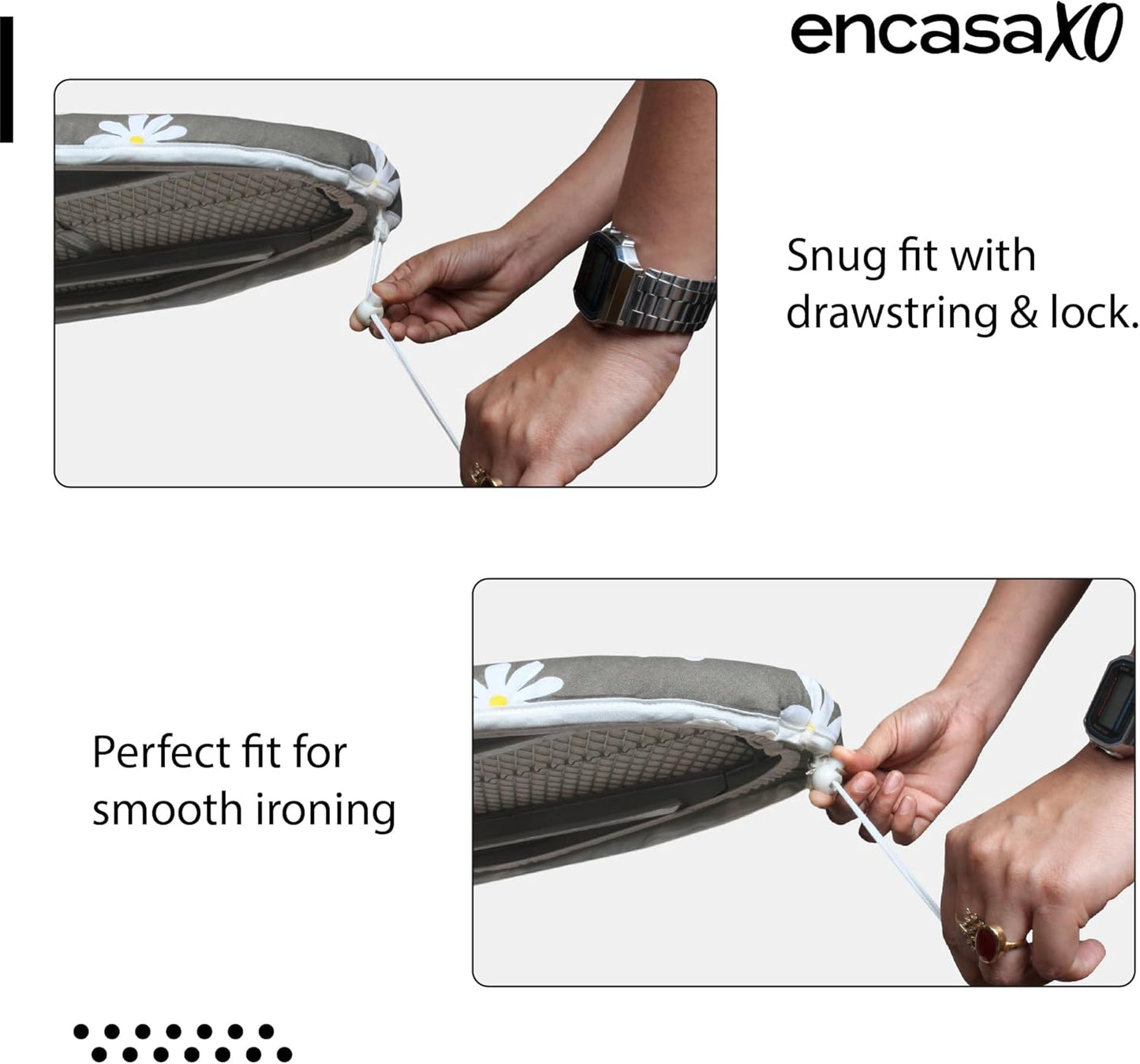 Encasa XO Ironing Board Cover and Pad 57"x22" - Thick 3mm Felt Padding, Drawstring Tightening & Lock, Easy Fit, Scorch & Stain Resistant, Fits X-Large Ironing Board - Big Leaves Green