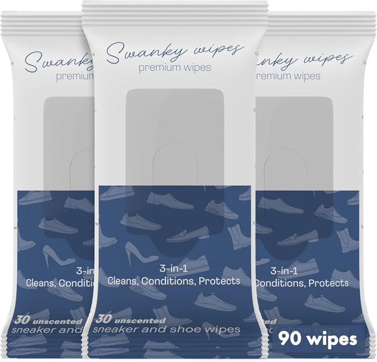Swanky Shoe Cleaner Wipes - Leather and Sneaker Cleaner, Removes Dirt, Grime and Stains, Quick & Easy Shoe Sole and Boot Cleaning Wipes, Essential Shoe Cleaning Supplies - Soft Wipes, 90 Count