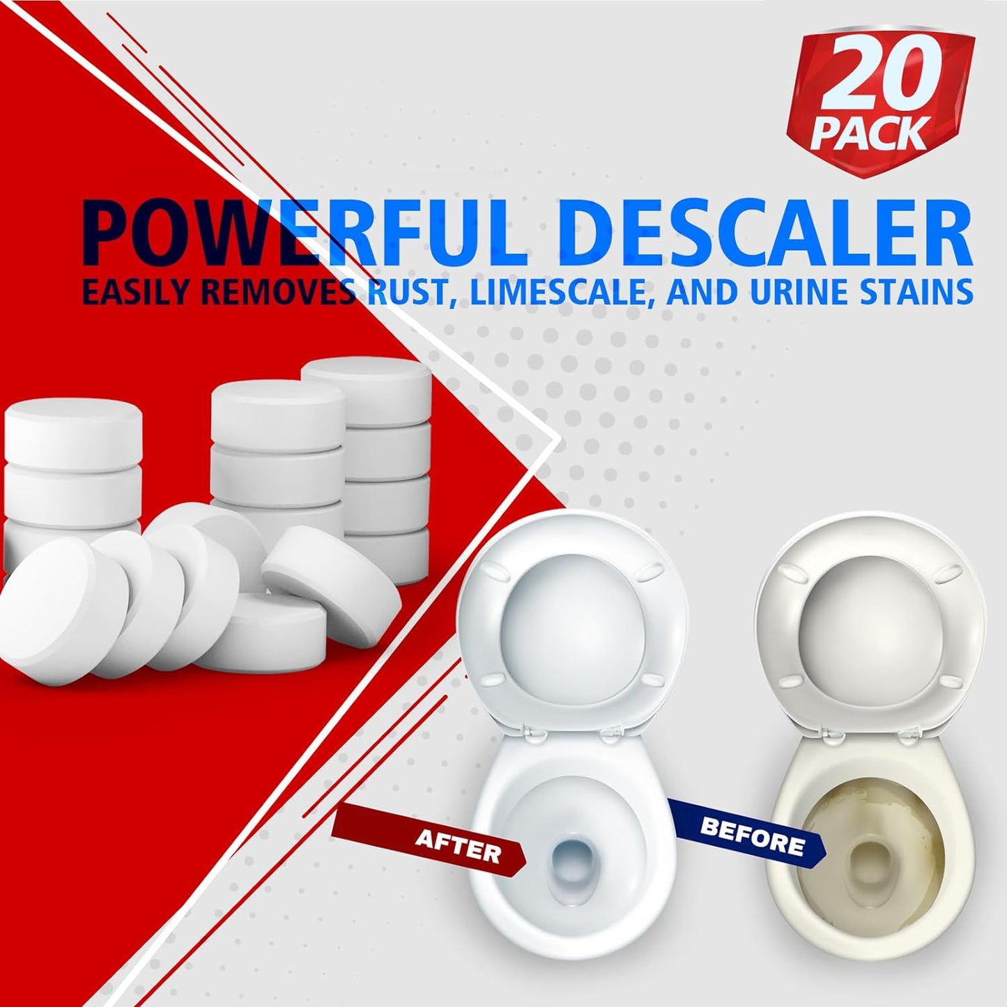 USKICH 20 Pack Toilet Bowl Cleaner Tablets,White Automatic Toilet Tank Cleaners, Long-Lasting Household Toilet Cleaners,Toilet flush Cleaning & Deodorizer