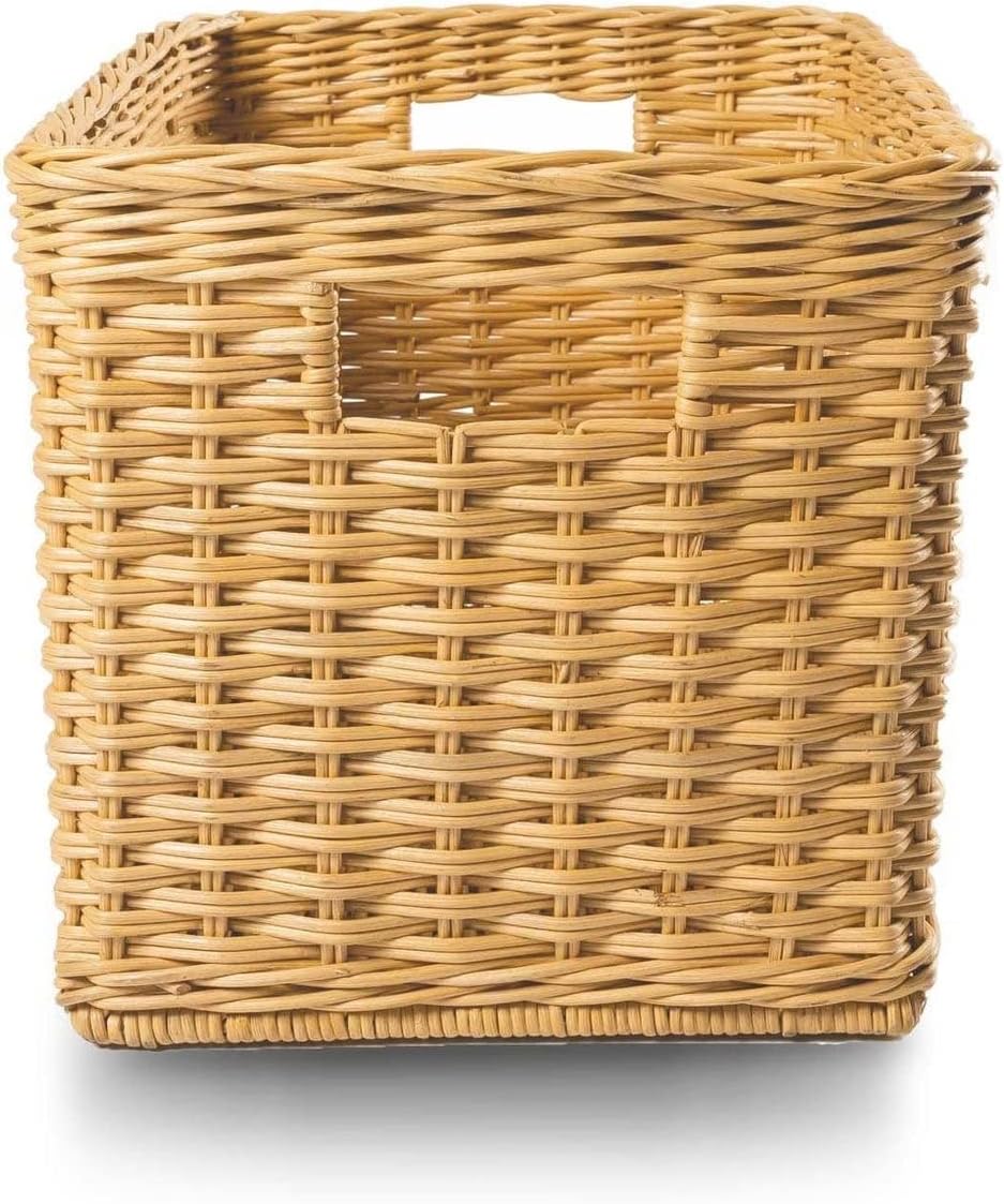 The Basket Lady Tall Rectangular Wicker Storage Basket, Medium, 20 in L x 13 in W x 11 in H, Sandstone