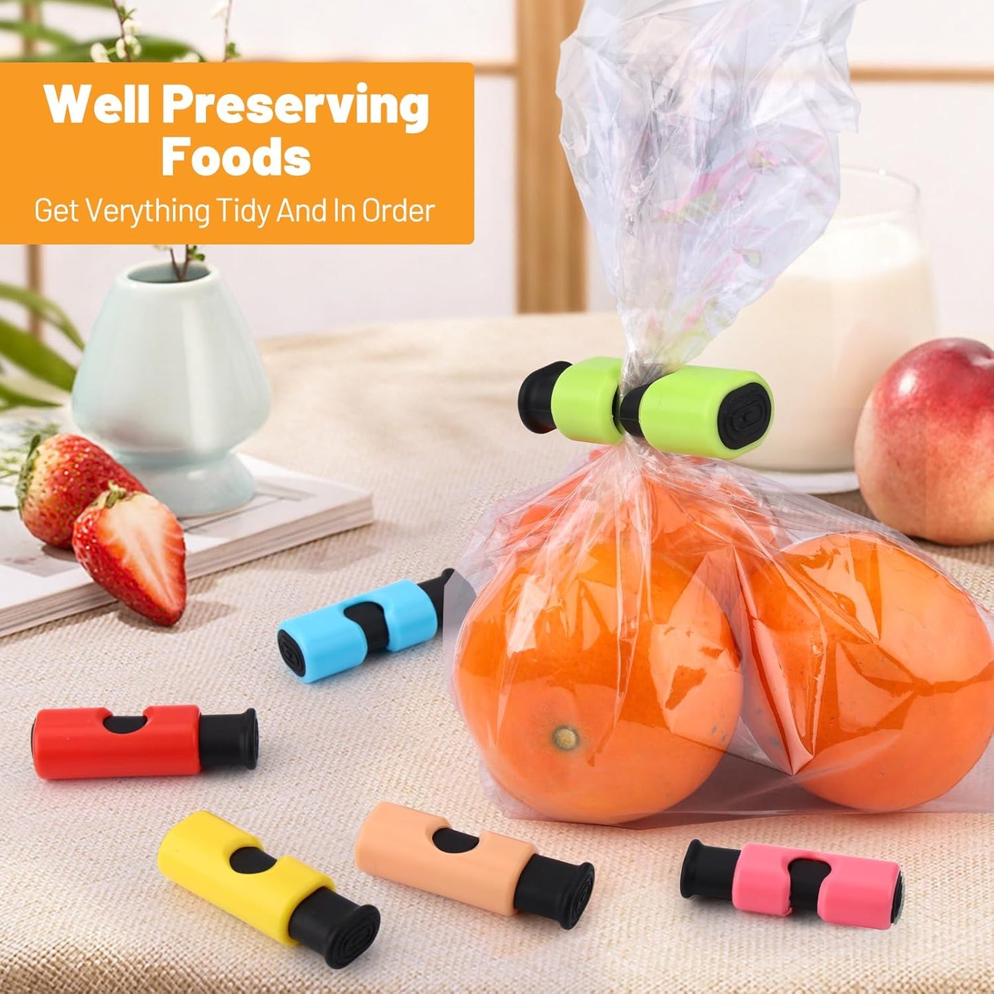 AmoreAngel Crafts 12 Pack Bread Bag Clips，Squeeze Lock Food Bag Clips, Plastic Sealing Clip for Bread, Snacks, Chips ，6 Color, Easy Grip, Airtight Seal