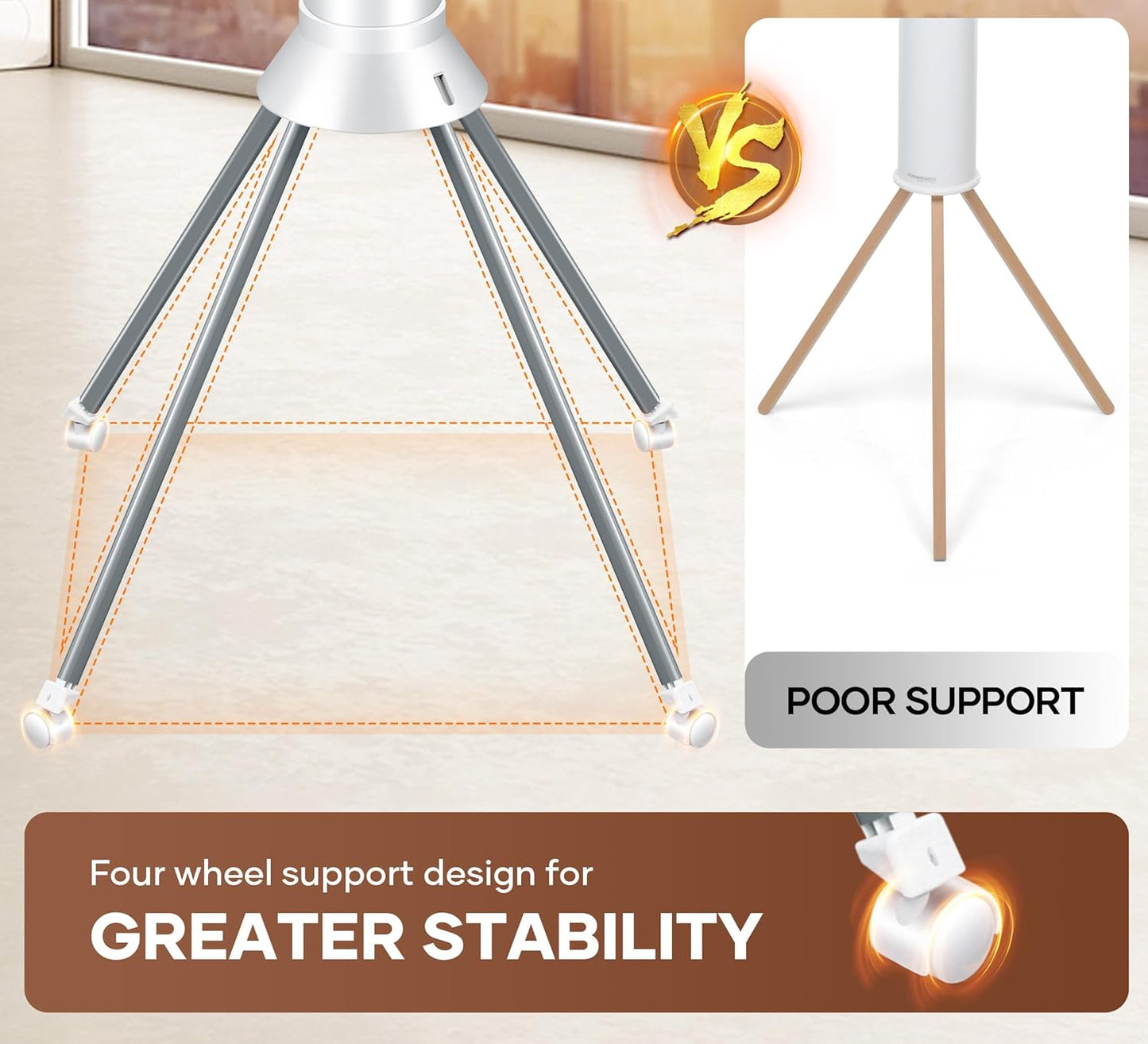 4-Legged Foldable Clothes Drying Rack with Wheels, Heavy-Duty Laundry Rack for Indoor Outdoor Use, Space-Saving Portable Design & Pulley System