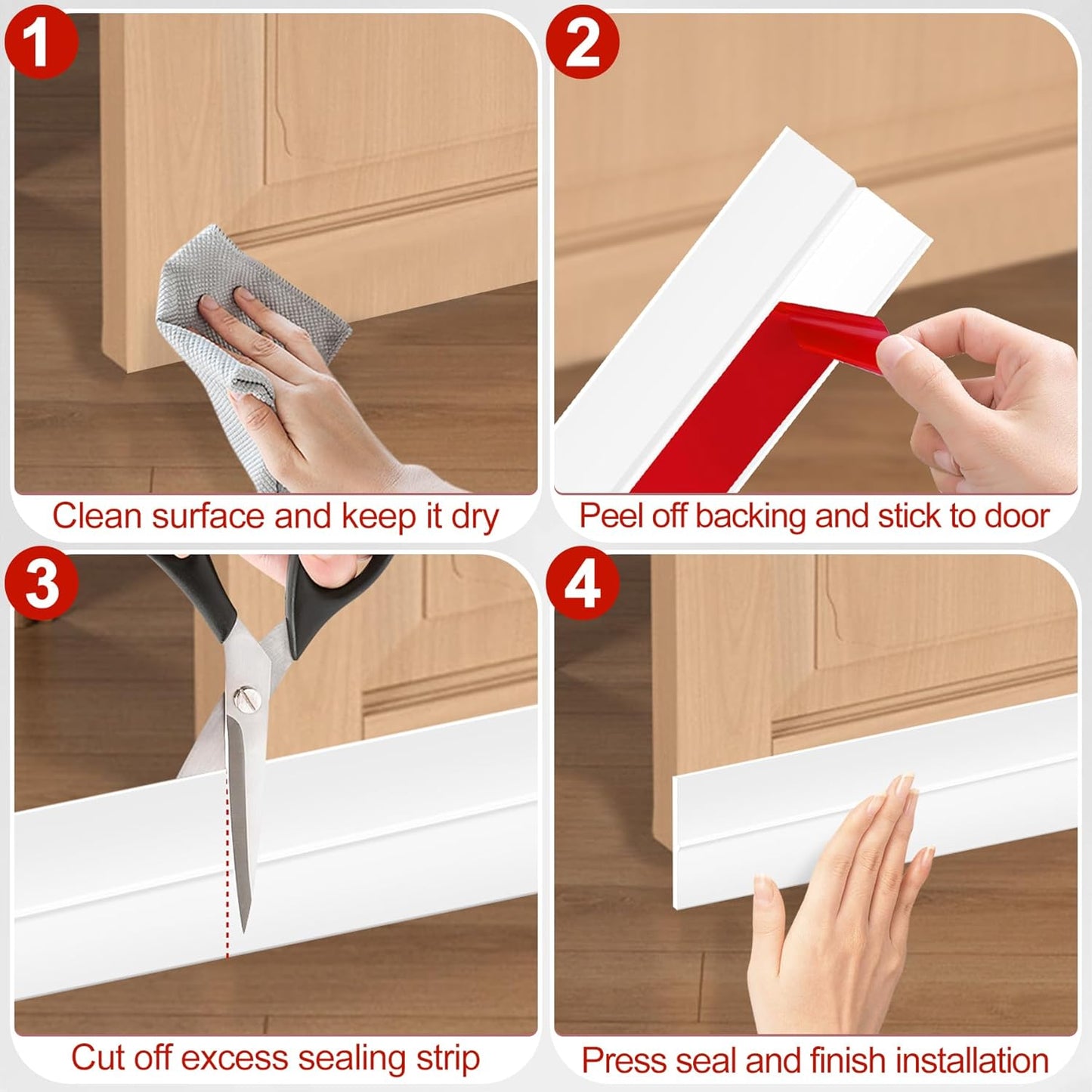 MYFAMIREA Door Weather Stripping 2IN (W) x 20FT (L) Door Draft Stopper Seal Tape Silicone Seal Strip Self Adhesive Shower Sweep Insulation Tape Side Bottom Strip for Sliding Glass Window Gap, White