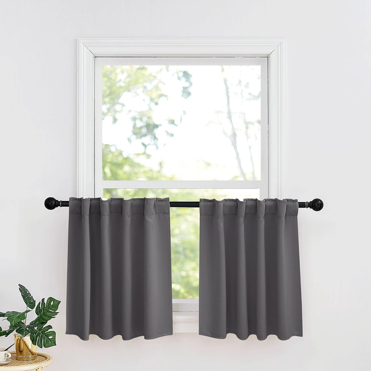 RYB HOME Small Window Curtains - Blackout Insualting Privacy Curtains for Kids Bedroom Kitchen Bathroom Basement Cafe Cabinet Tiers Drapes, 34 Width x 24 Length, 2 Panels, Grey