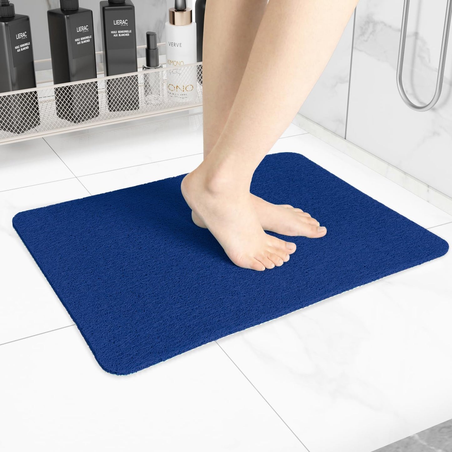 Non-Slip Bathtub Mat, Anti Slip Shower Mat, Fast Drying Bathtub Mats, Foot Scrubber Mat, Anti Slip Mat for Tub, Floor, Bathroom, Kitchen, Home, Hotel (Navy Blue 24"×16")