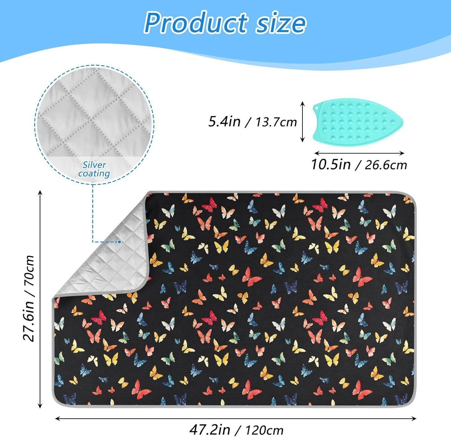 Colorful Butterfly Ironing Mat for Table top Portable Ironing Pad Blanket for Washer Dryer Countertop Travel