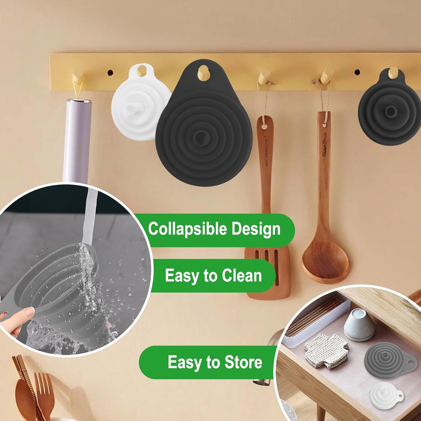 Kitchen Funnel Set, Food Grade Foldable Small and Large Funnel, Silicone Collapsible Funnels, Flexible Funnels for Kitchen Use Filling Bottles Liquid Powder Transfer Kitchen Gadgets Accessories, 4PCS