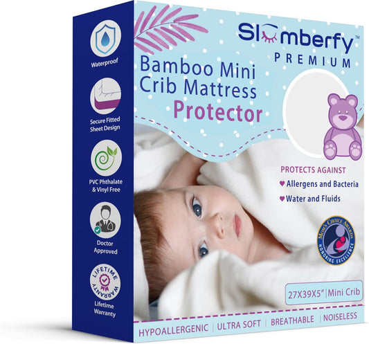 Mini Crib Mattress Protector by Slumberfy, Waterproof and Hypoallergenic Mattress Protector for